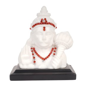 VOILA White Color Lord Pawan Putra Hanuman Ji Car Dashboard Idol Poly Marble Size 10x8x6